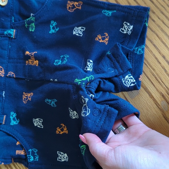 Blue Cotton Overalls Dog Breed Print Belt Loops And Buttons Size 9mo - Picture 4 of 7